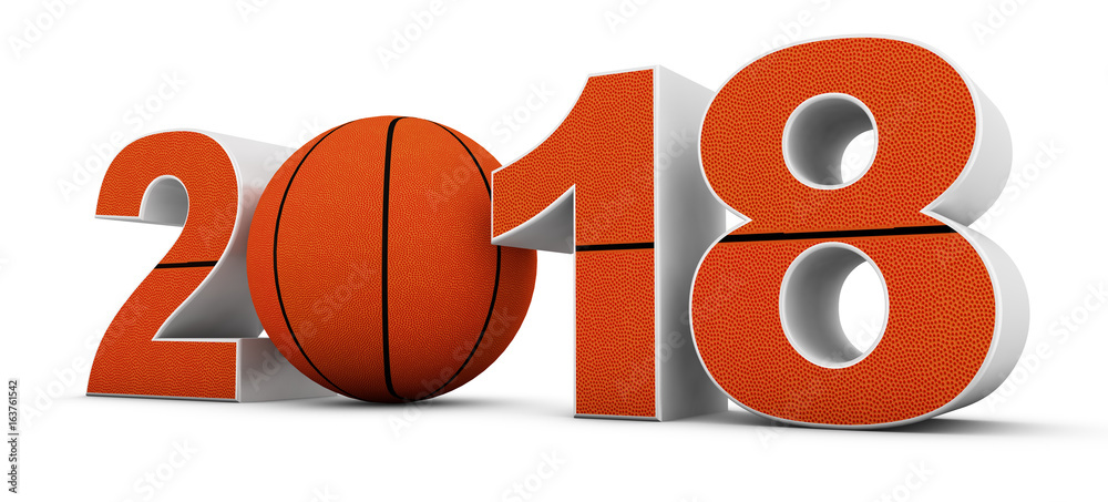 Obraz premium basketball ball and volumetric inscription 2018. 3d render.