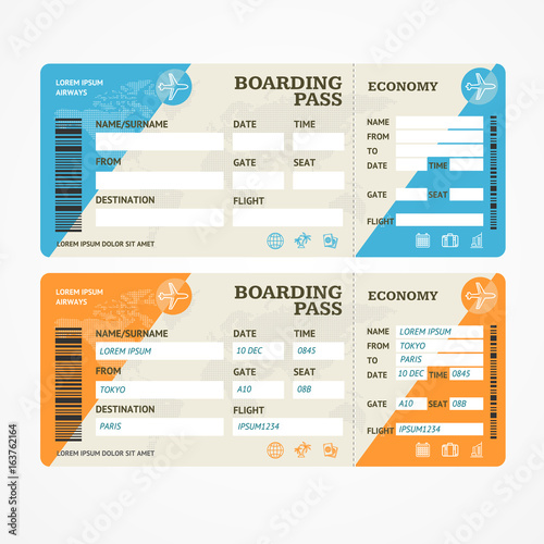 Boarding Pass Tickets Airplane Set. Vector