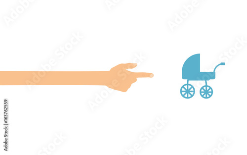 Hand zeigt auf - Kinderwagen
