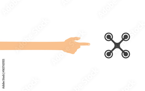Hand zeigt auf - Drohne