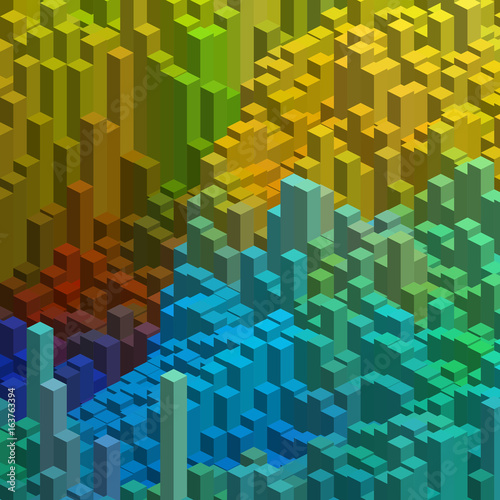 Cubes in an abstract pattern for a background. Yellow, blue, green colors.