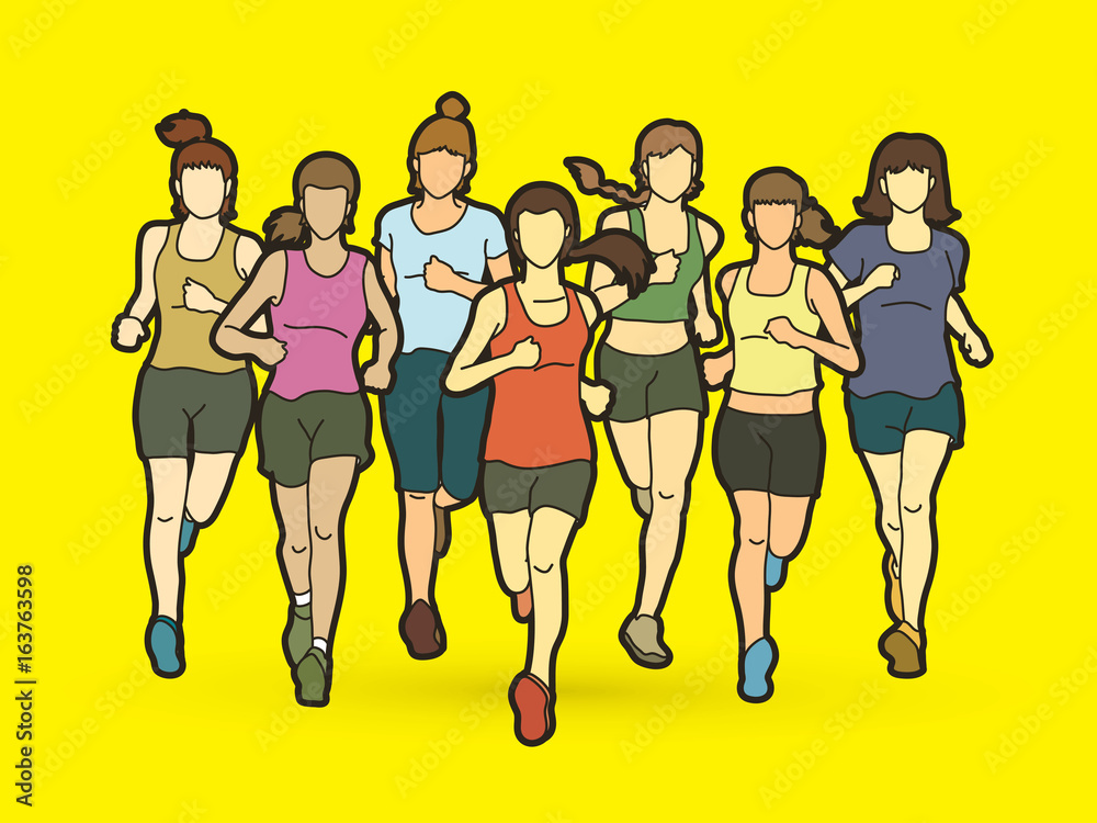 Obraz premium Women running, Marathon runners, Group of people running graphic vector.