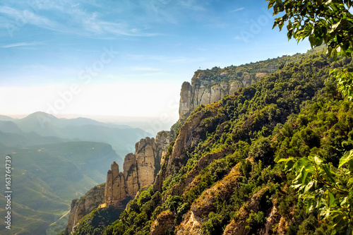Montserrat green rocks near the Montserrat abbey, Catalonia