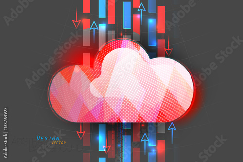 Cloud computing status scene vector technology on a gray background