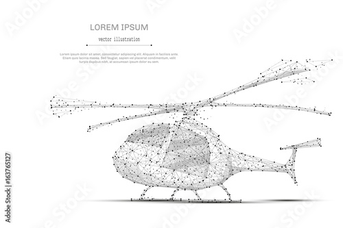Abstract mash line and point helicopter on white background with an inscription. Starry sky or space, consisting of stars and the universe. Vector air transport illustration