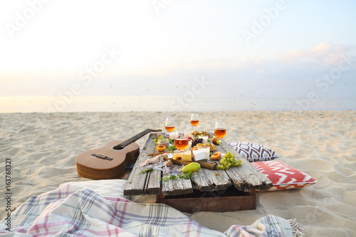 Top view beach picnic table