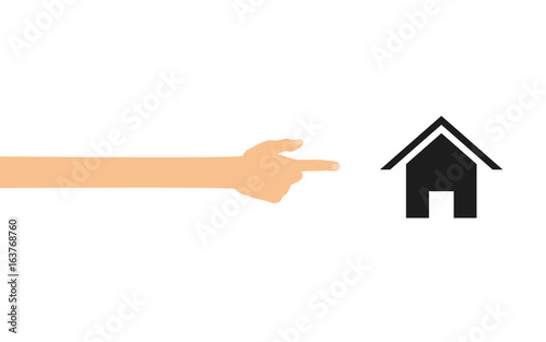 Hand zeigt auf - Haus
