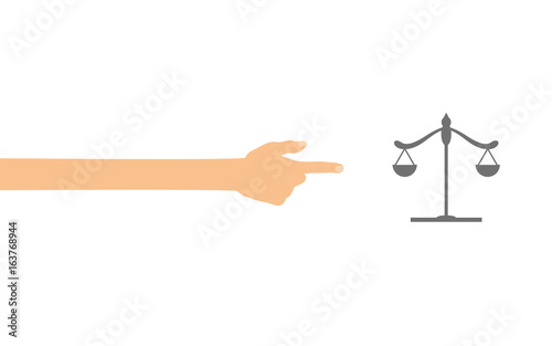 Hand zeigt auf - Waage - Gleichgewicht