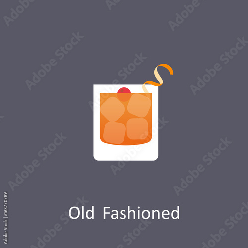 Old Fashioned cocktail icon on dark background in flat style