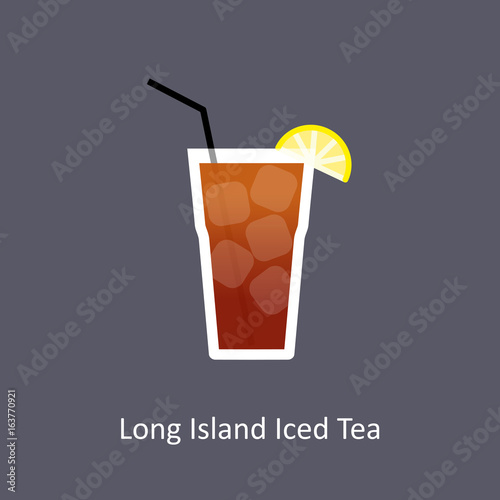Long Island Iced Tea cocktail icon on dark background in flat style