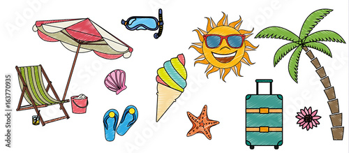 Urlaub Sommer Icons Sammlung Set Zeichnung Vektor