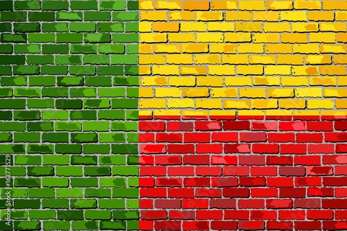Flag of Benin on a brick wall - Illustration, 
Benin flag on brick textured background, 
Abstract grunge mosaic vector