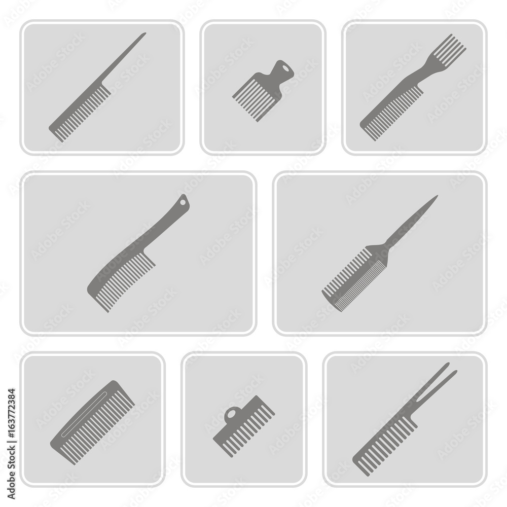 set of monochrome icons with combs for your design