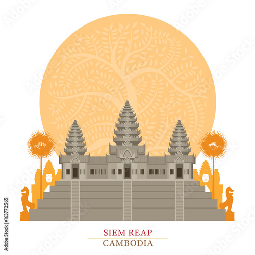 Angkor Wat, Siem Reap, Cambodia with Decoration Background