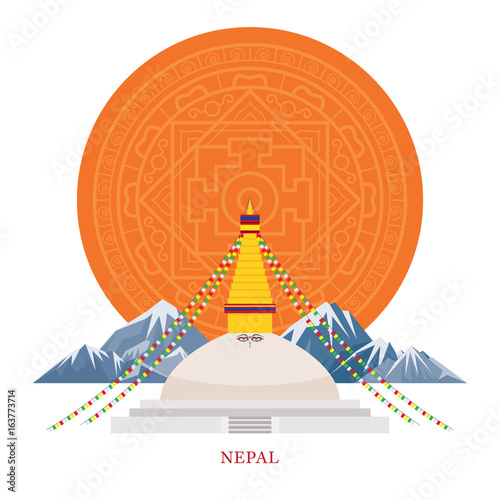 Nepal Landmarks with Decoration Background