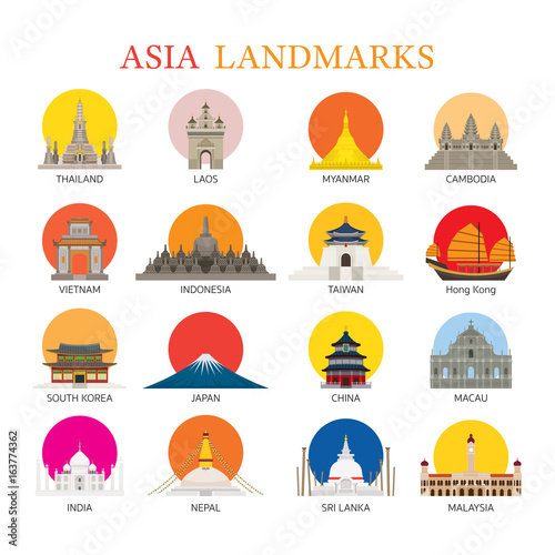 Asia Landmarks Architecture Building Icons Set
