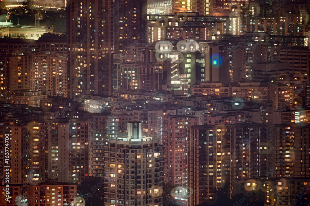 Double exposure of night view in Kowloon centre Double exposure of night view in Kowloon centre