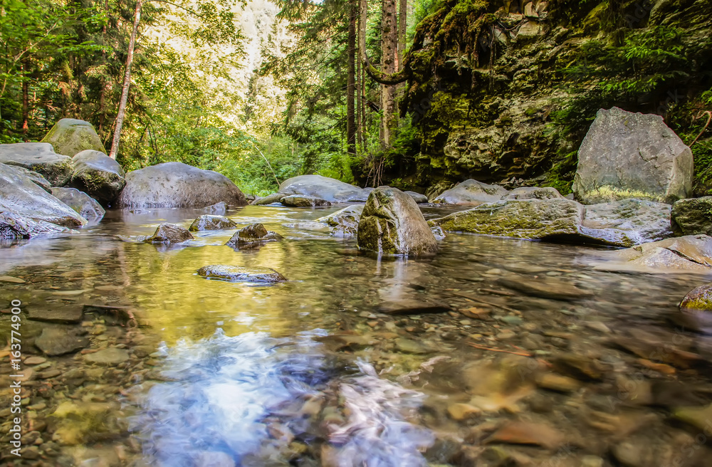 Mountain river.Clean clear water,stones,forest green,Carpathians Mountain river.Clean clear water,stones,forest green,Carpathians