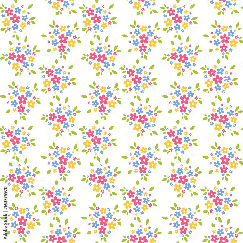 Seamless simple ornament with red, yellow and blue flowers in pastel colors Seamless simple ornament with red, yellow and blue flowers in pastel colors