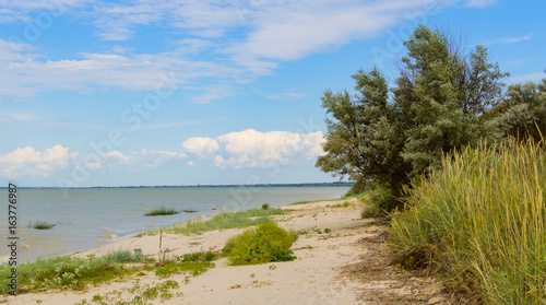 Fototapeta Naklejka Na Ścianę i Meble -  Sea landscape. Terrain on the coast of the Azov Sea in the Rostov region
