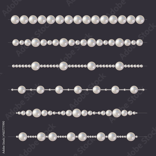 Pearl Beads Set. Glamour Borders on Dark Background. Vector