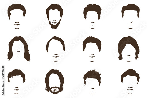 Men's fashion, silhouette, style, set of beards, vector illustration.
