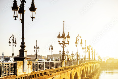 Beautiful view on the famous saint Pierre bridge during the morning light in Bordeaux city, France