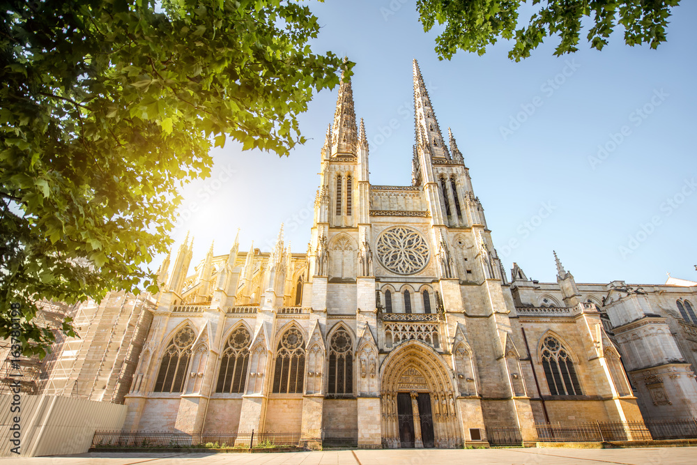 Morning view on the beautiful saint Pierre cathedral in Bordeaux city, France - obrazy, fototapety, plakaty 