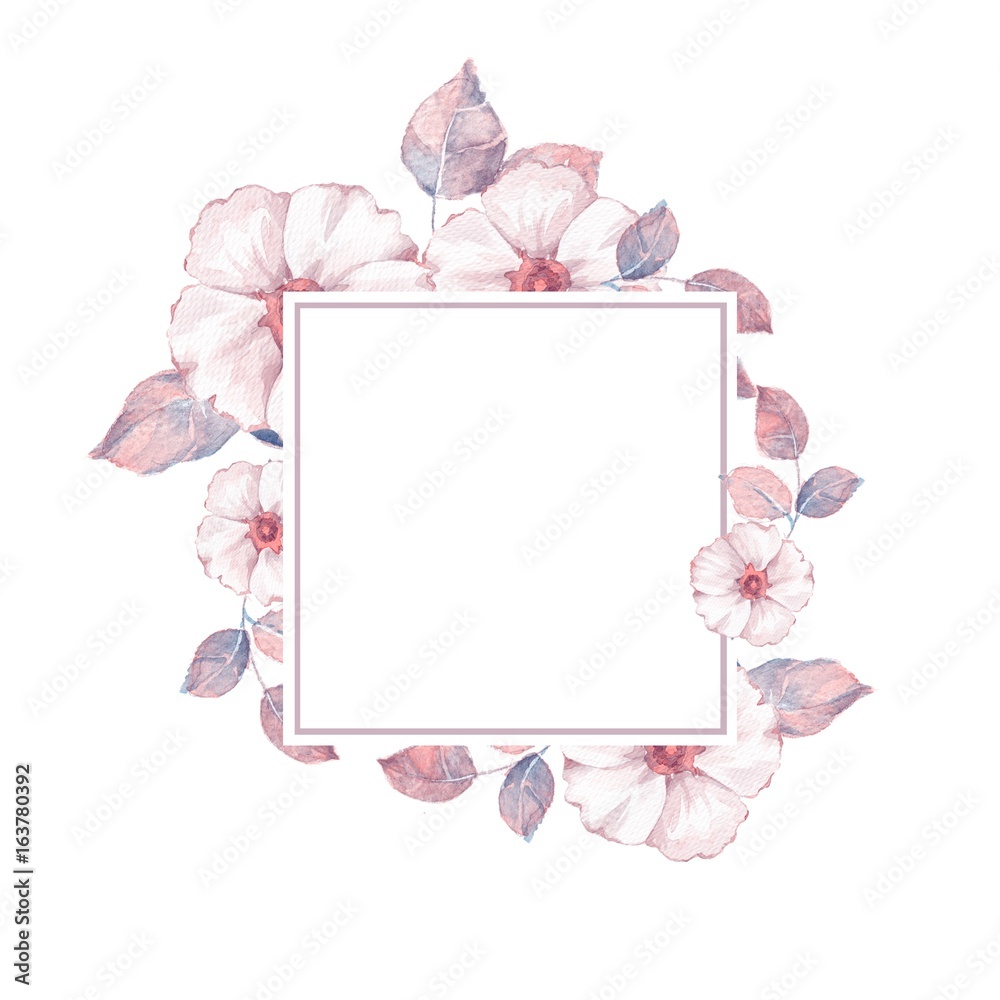 Obraz premium Watercolor floral frame. Element for design. Watercolor background with delicate flowers