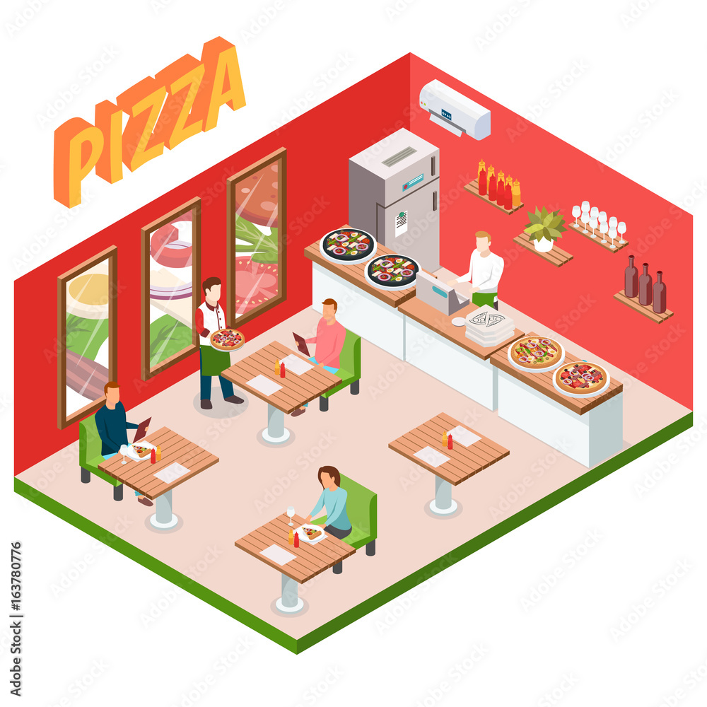 Isometric Pizzeria Background Isometric Pizzeria Background