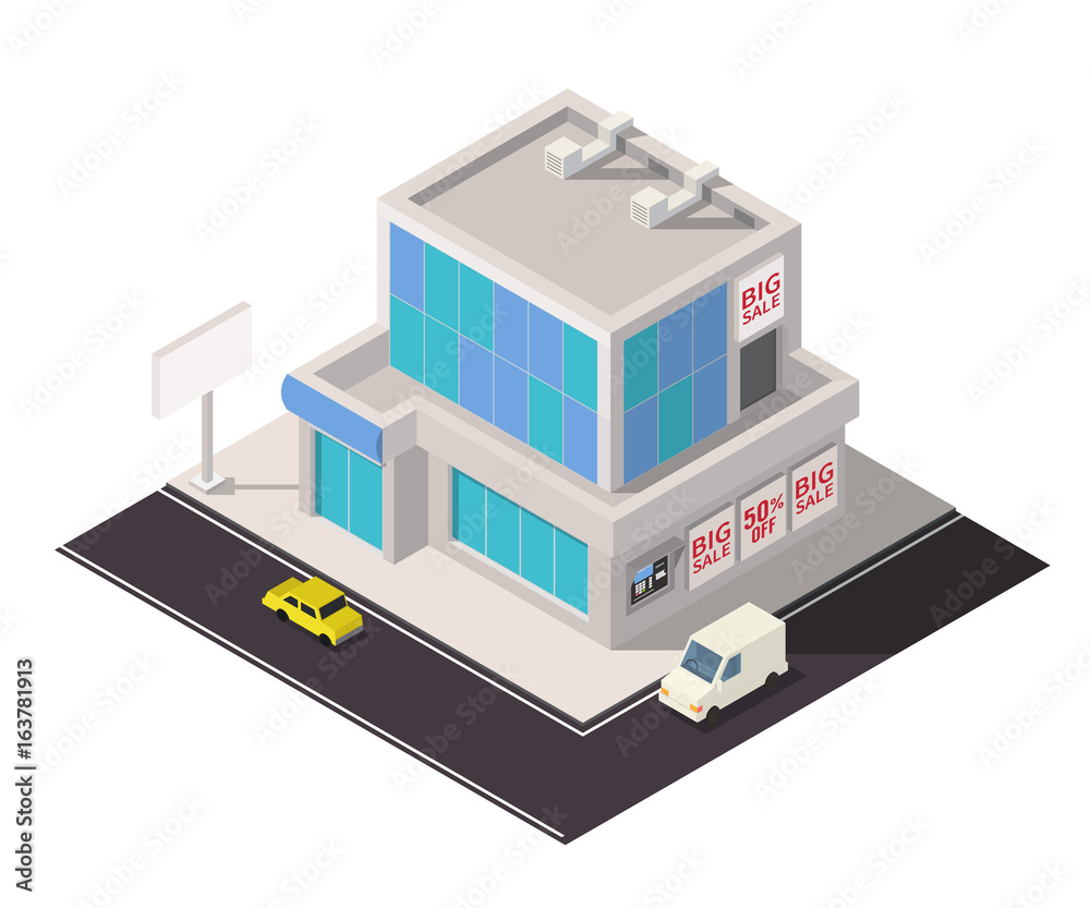 Vector isometric building icon. Vector isometric building icon.