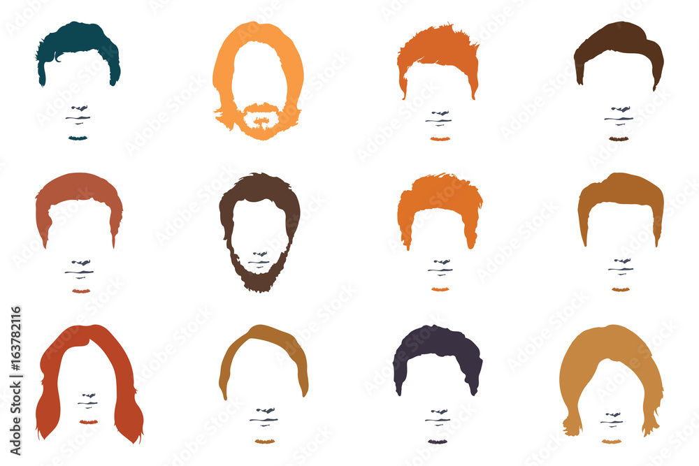Fashionable men's hairstyle, beard, face, hair, cut-out masks. Stock Vector  | Adobe Stock