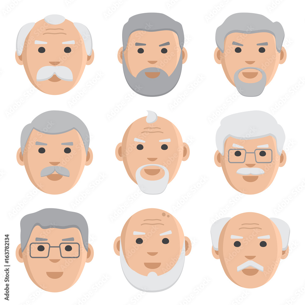 Flat set of old men, avatar, vector illustration Flat set of old men, avatar, vector illustration
