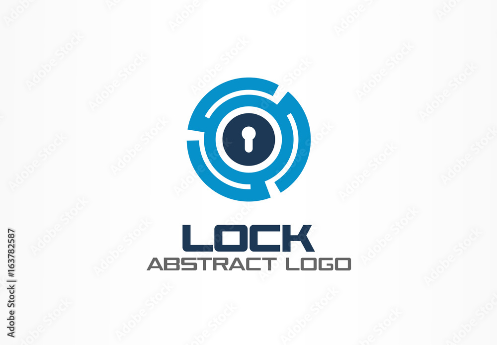 Abstract logo for business company. Corporate identity design element. Technology, Network safety, bank protection logotype idea. Connect, integrate, circle lock, globe concept. Color Vector icon