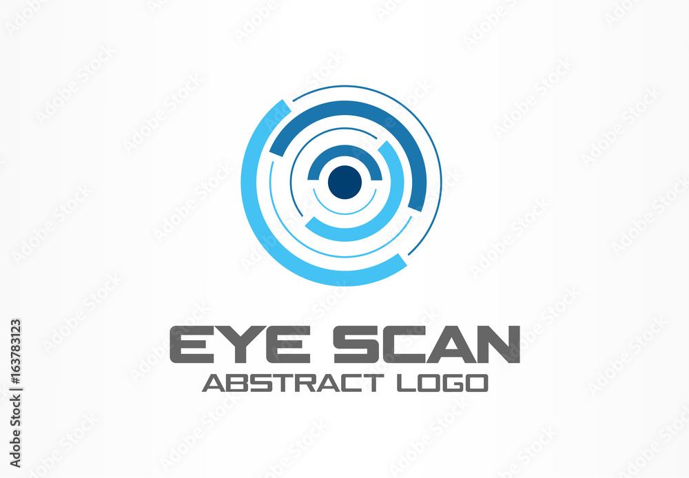 Abstract logo for business company. Corporate identity design element. Retina circle scanner, personality eye identification, iris id lock logotype idea. Security, protect concept. Color Vector icon