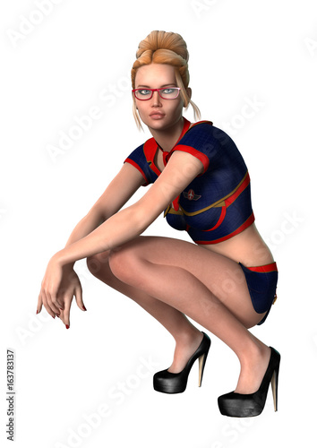 3D Rendering Sexy Stewardess on White