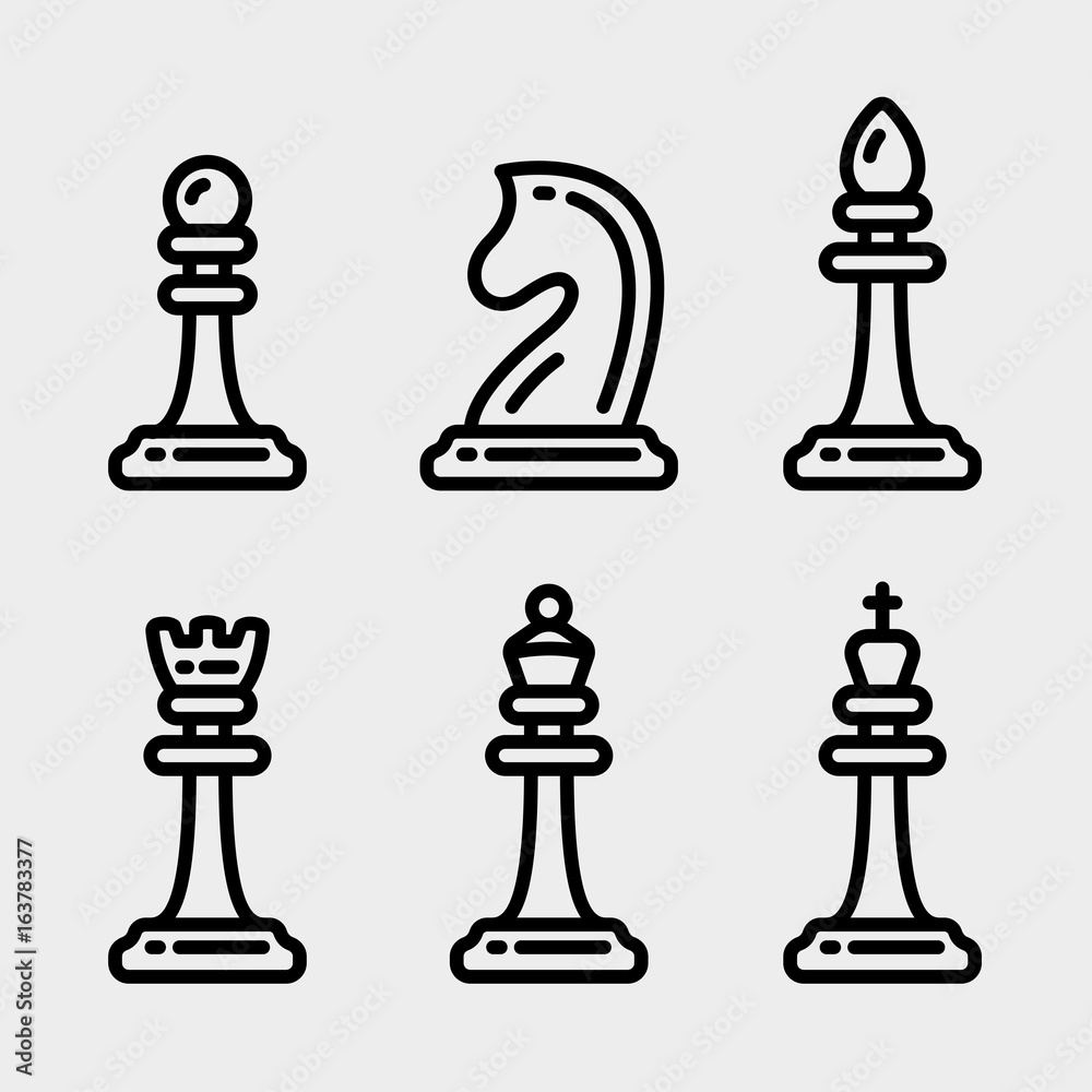 Classic Chess Pieces Stroke Set Vector Download