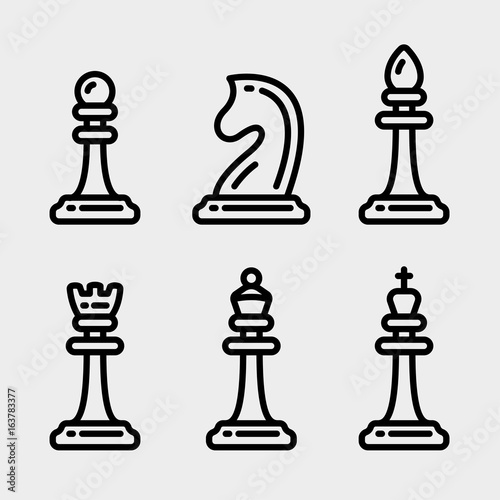 Chess Pieces Minimalistic Flat Line Outline Stroke Icon Pictogram Symbol Set Collection