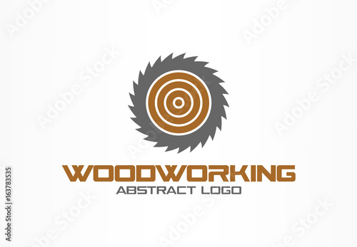 Abstract logo for business company. Corporate identity design element. Saw, woodworking, wood material logotype idea. Sawmill, circle, round blade rotation concept. Colorful Vector icon