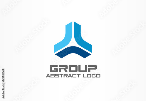 Abstract business company logo. Corporate identity design element. Market development, bank, growth group of three logotype idea. Connect, integrated, distribution, finance concept. Color Vector icon