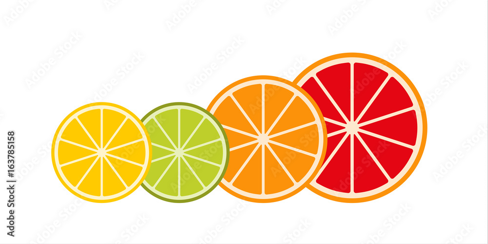 Collection of citrus slices – grapefruit, lime, lemon and orange, fruit icon set, vector illustration Collection of citrus slices – grapefruit, lime, lemon and orange, fruit icon set, vector illustration