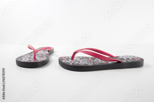 Female Black and Pink Slipper on White Background  Isolated Product  Top View  studio.