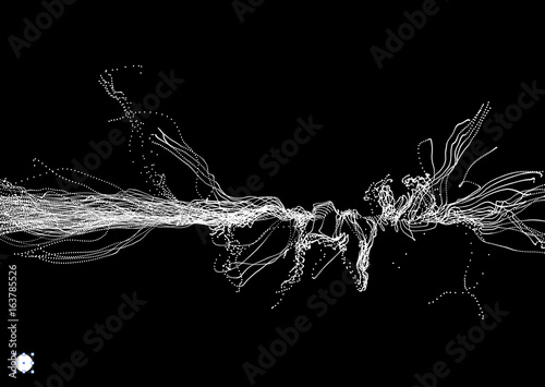 Array with Dynamic Particles. 3D Technology Style. Abstract Background. Vector Illustration.