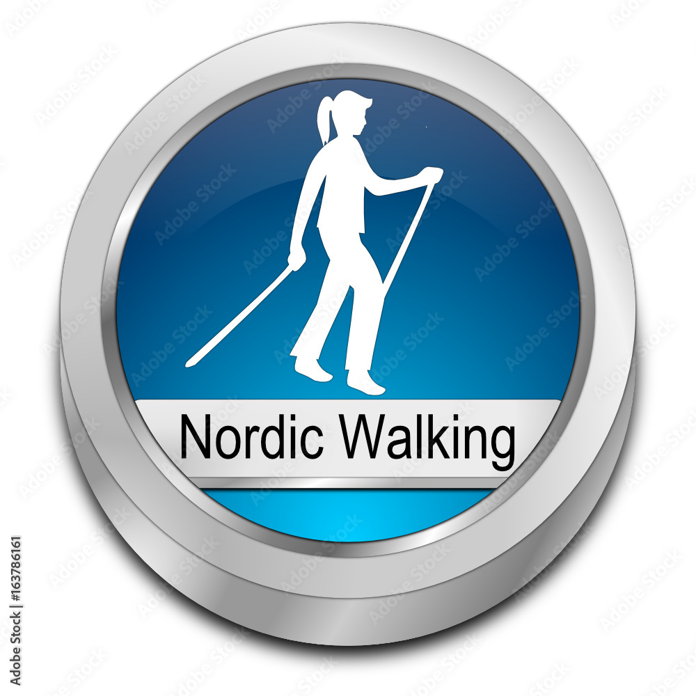 Nordic Walking Button - 3D illustration