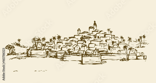 City in a desert. Vector drawing