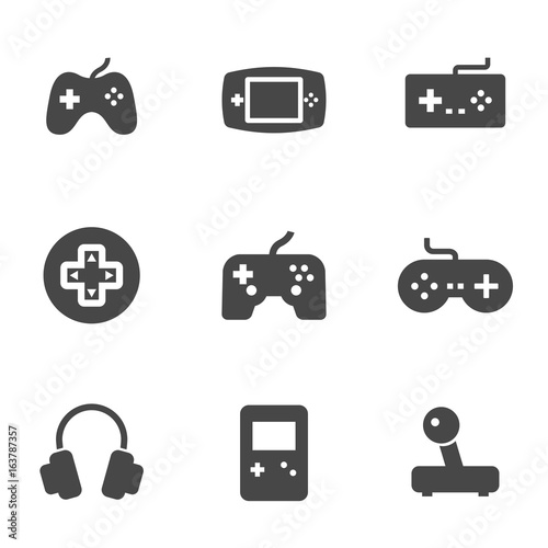Vector black video game icons set