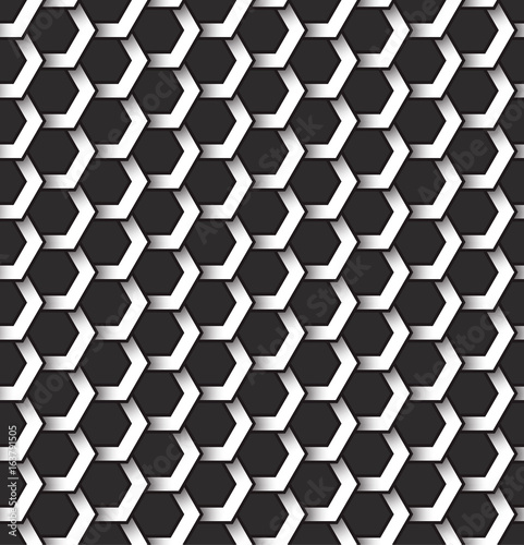 Fototapeta Naklejka Na Ścianę i Meble -  Monochrome seamless pattern of hexagonal shapes. Abstract repeatable background.