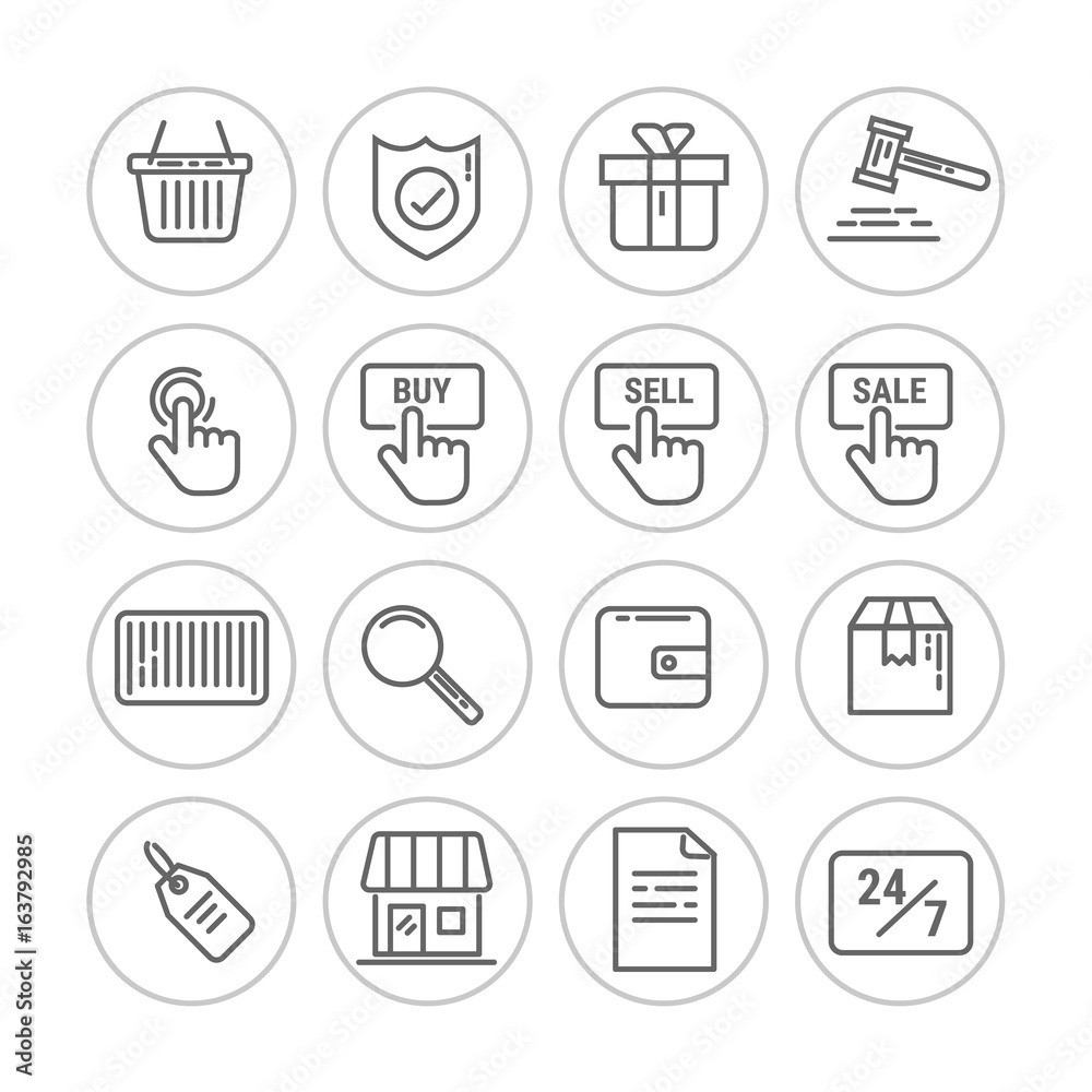 Thin lines web icons set - E-commerce, shopping