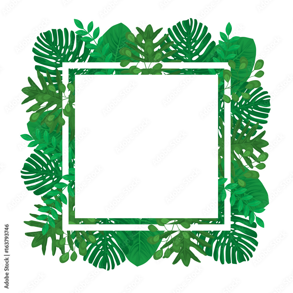 Tropical Leaves Vector Square Frame Template Tropical Leaves Vector Square Frame Template