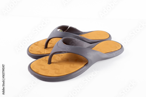 Male Orange Slipper on White Background, Isolated Product, Top View, Studio.